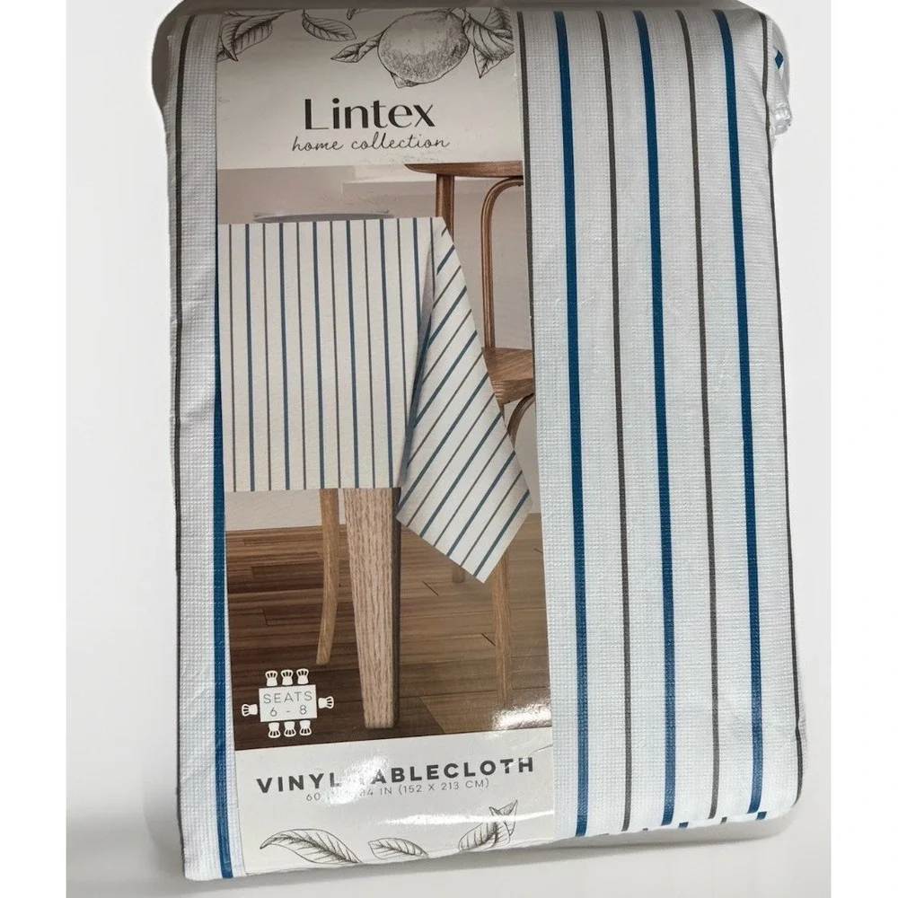 Lintex Vinyl Tablecloth Home Collection Rectangle French Stripe Lot Of 2 New